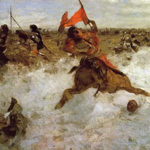 Image similar to the last battle, oil on canvas, ilya repin, 1 8 7 3