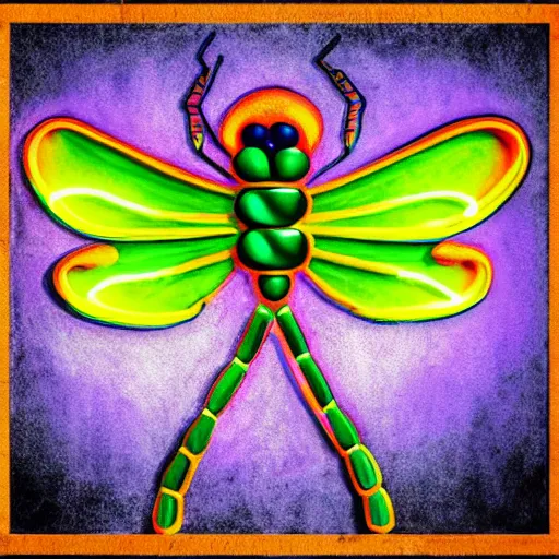 Image similar to a painted neon art dragonfly symmetrical high resolution fantasy