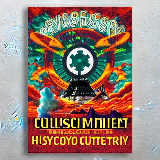 Image similar to calico majesty conquest of radioactive chernobyl power plant psychedelic poster