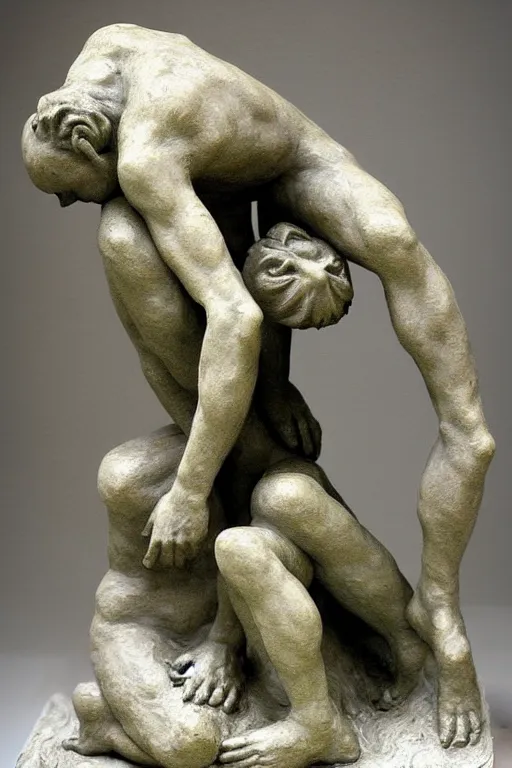 Image similar to sculpture humanity destroying planet earth by camille Claudel