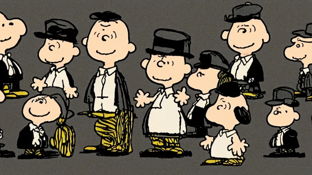 Image similar to the peanuts dressed like the peaky blinders