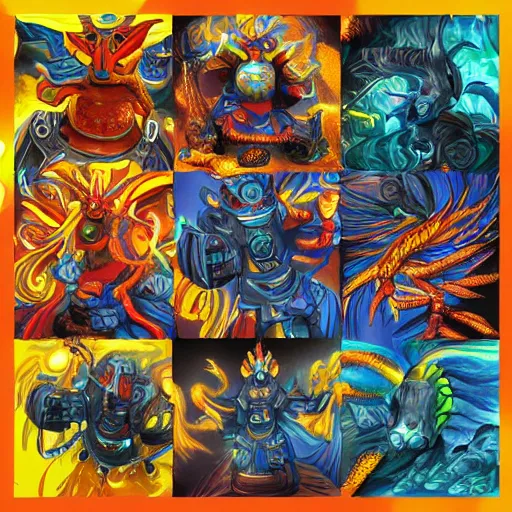 Image similar to Automaton, fire dragon spirit, Pathfinder, Robot, Overload, art by Graey Erb, full shot, pop art