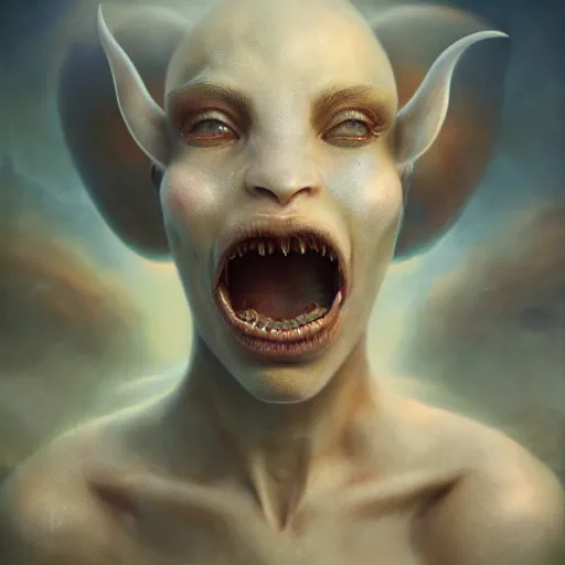 Image similar to by artgerm and agostino arrivabene, visually stunning, cinematic, ultra realistic, hyper realism, epic, octane render, unreal engine, vfx, maya, alien being, surreal, fungal enchanter, murloc tinyfin, dread infernal, wee whelp, battle ram