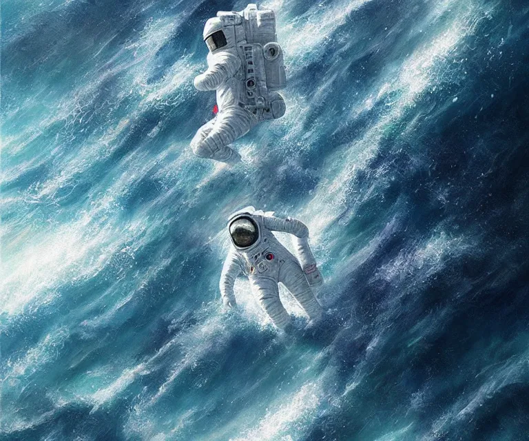 Image similar to an astronaut lost in the ocean,digital art,detailed,ultra realistic,art by greg rutkowski