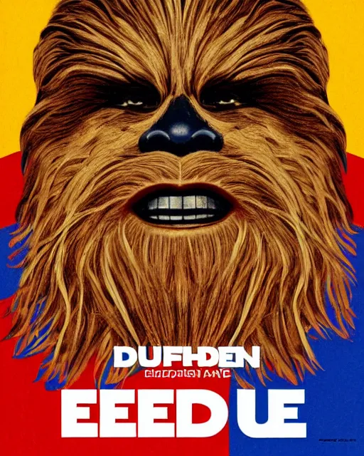 Image similar to chewbacca presidential election poster showing close up of chewbacca face red and blue duotone by sheperd fairey no text