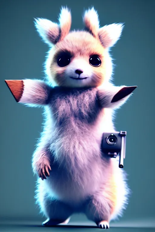 Image similar to high quality 3 d render cyberpunk very cute pastel fluffy! quokka cyborg, highly detailed, vray smooth, in the style of detective pikachu, hannah yata charlie immer, dramatic blue light, low angle, uhd 8 k, sharp focus