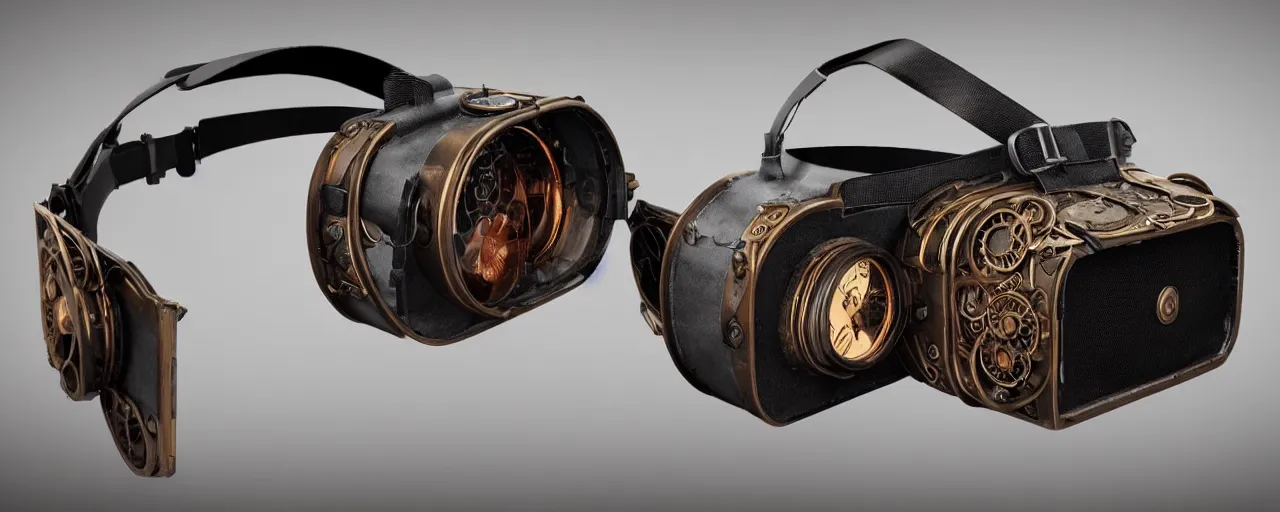 Image similar to advanced complex steampunk VR headset