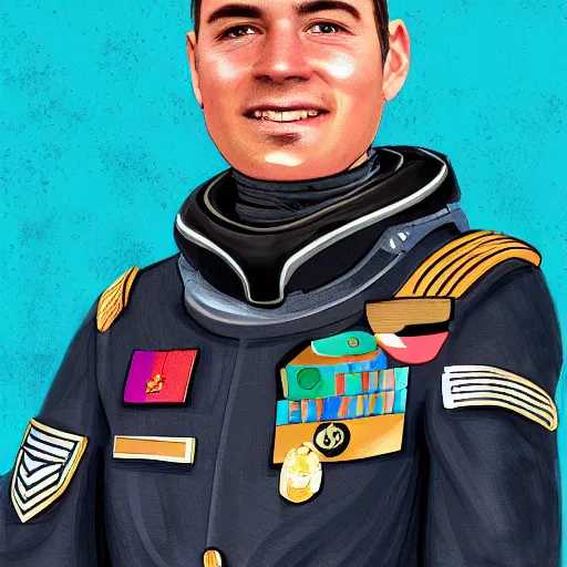 Image similar to id photo of a space officer in military outfit, digital painting