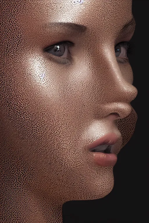 Image similar to portrait of a woman with reaction diffusion skin texture, high detail