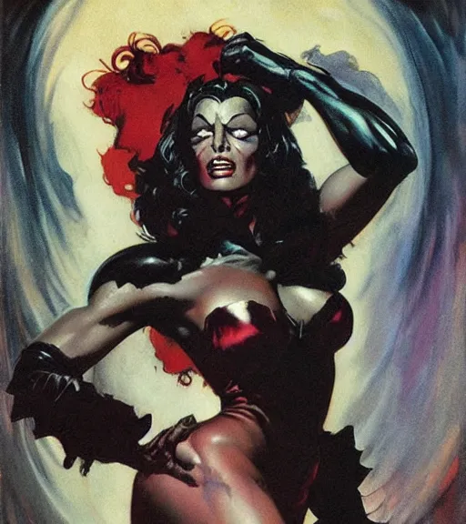 Prompt: seventies scream queen, dark night, strong line, deep color, beautiful! coherent! by brom, by frank frazetta,