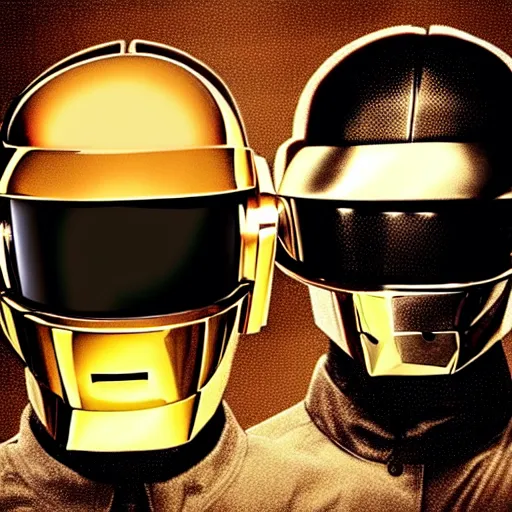 Image similar to portrait of daft punk and daft punk, in a dark and gritty style. dramatic lighting, high quality, realistic.