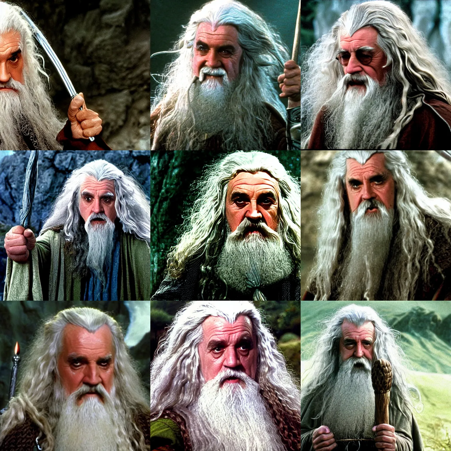 Prompt: billy connolly as gandalf, still image from lord of the rings