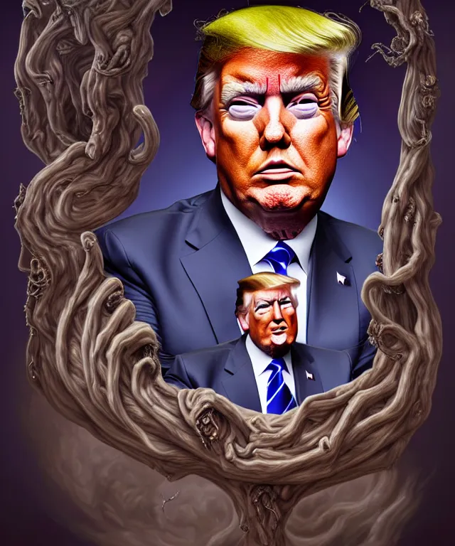 Image similar to a portrait painting of trump, polycount, surrealism, surrealist, lovecraftian, cosmic horror, high detail