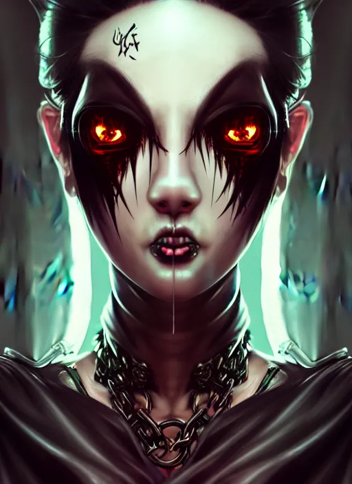 Image similar to soft lustrous ebony geisha seductive raver yakuza gothic cyborg cyberpunk gutter punk, decay, underworld, dark fantasy, dark art, highly detailed, digital painting, octane render, artstation, concept art, smooth, sharp focus, illustration, art by artgerm, loish, wlop