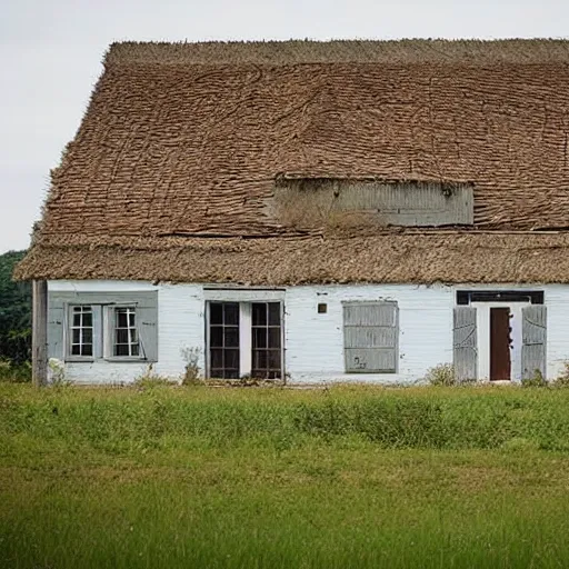 Prompt: an upside down farmhouse
