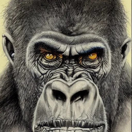 Image similar to gorilla vampires of middle earth, alan lee