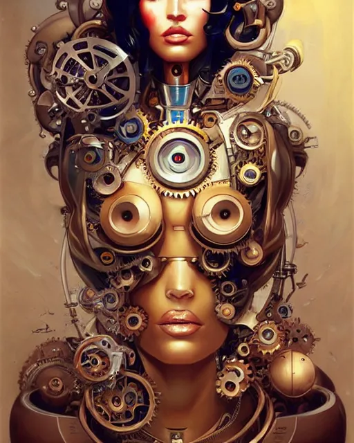 Prompt: Megan Fox clockwork robotic machinery portrait, metallic beauty, peter mohrbacher, artgerm