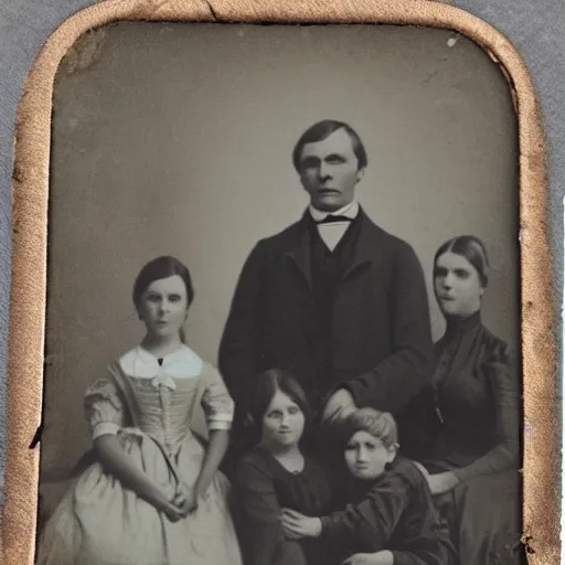 Prompt: 1 8 0 0 s family portrait with a shadow ghost figure on the photo, historical photograph