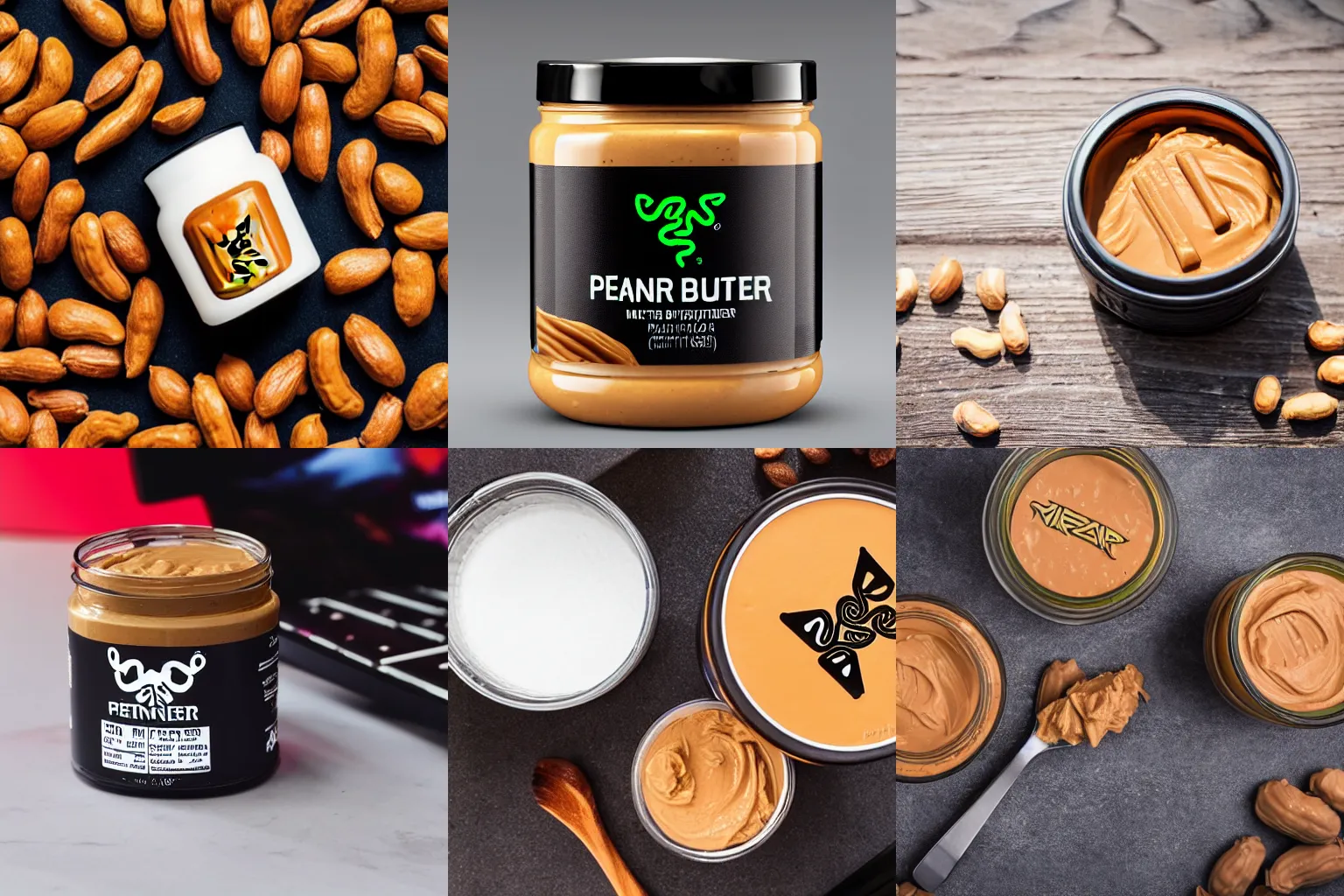 Prompt: a jar of Razer brand peanut butter, high resolution product photo