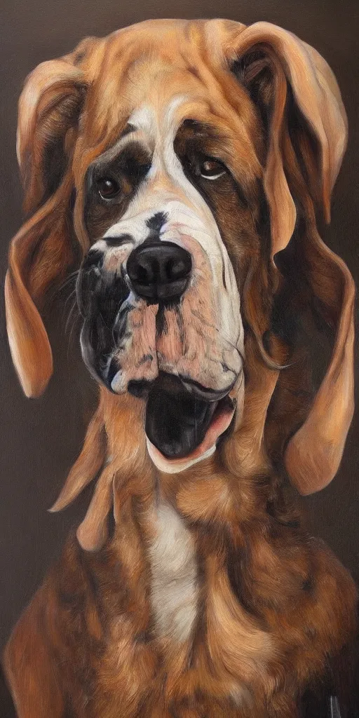 Image similar to full-length Slavic dog head man, oil painting, hyperrealism, beautiful, high resolution, trending on artstation,