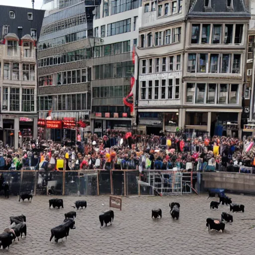 Image similar to cows protesting with farmers tractors on dam square