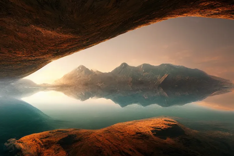 Image similar to an upside down mountain in the water by jessica rossier