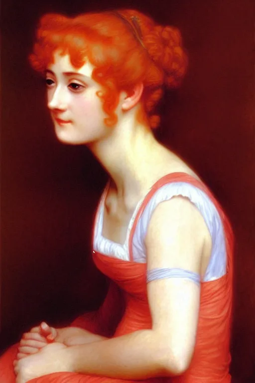 Image similar to jane austen orange red hair, painting by rossetti bouguereau, detailed art, artstation