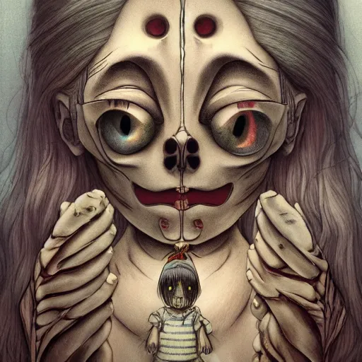 Image similar to human with a mirror for a face by studio ghibli, color, gothic art, highly detailed, detailed, dramatic, scary, horror, eerie, dramatic, 8 k