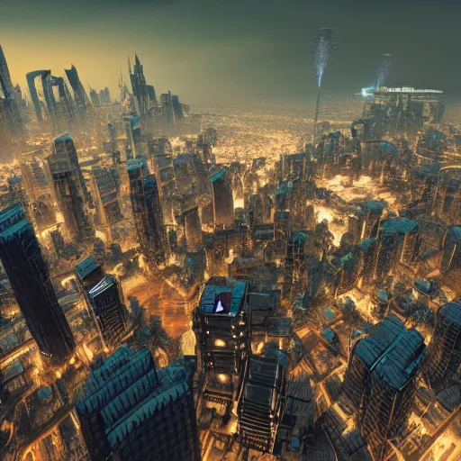 Image similar to continent - size city, above view, futuristic, magnificent imperial cyberpunk city hd photorealistic