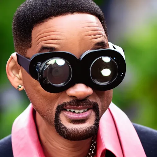 Image similar to will smith wearing big steampunk googles, photo by gustave baumann