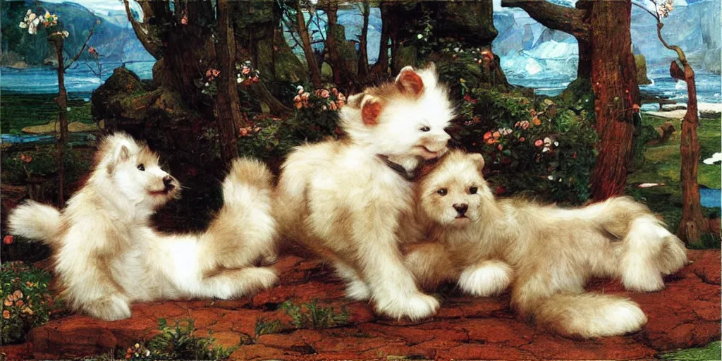 Image similar to 3 d precious moments plush animal, realistic fur, sea of ice, master painter and art style of john william waterhouse and caspar david friedrich and philipp otto runge