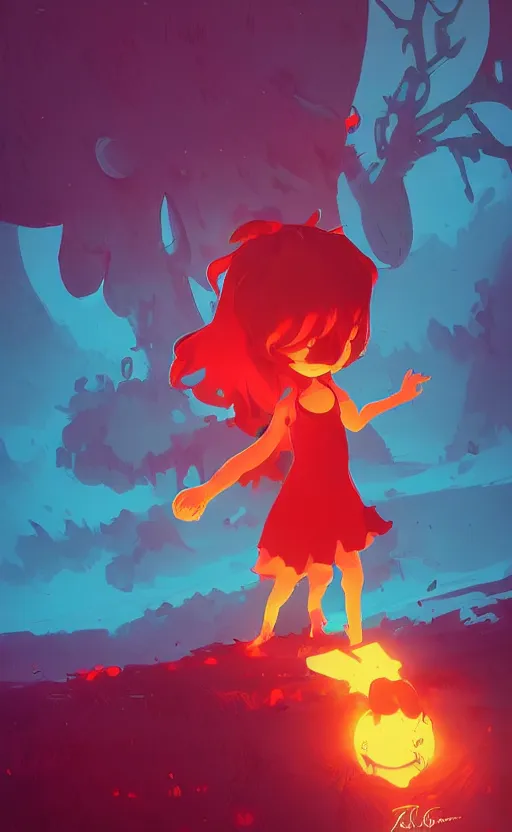 Prompt: a young girl holds hands with a demon, webtoon art by anton fadeev and ghibli