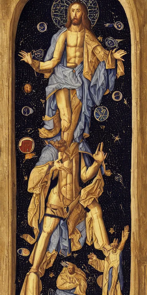 Image similar to the space shuttle in medieval religious jesus resurrection art