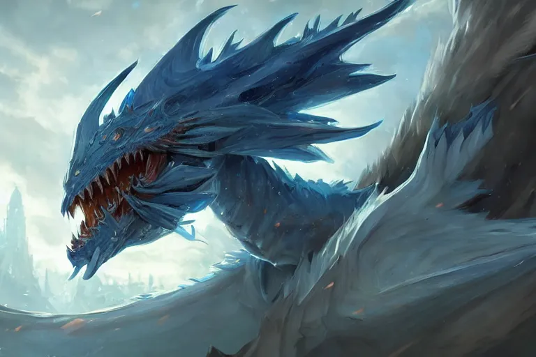 Image similar to a blue eye white dragon, battlefield background, bright art masterpiece artstation. 8 k, sharp high quality artwork in style of greg rutkowski, concept art by tooth wu, blizzard warcraft artwork, hearthstone card game artwork