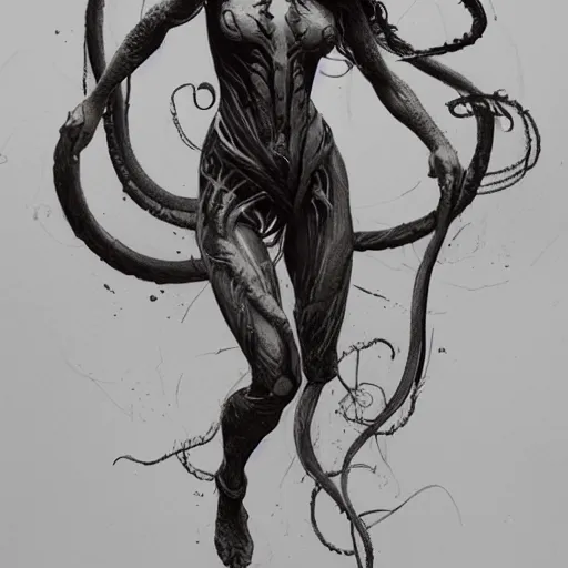 Prompt: full body sketch of a beautiful young medusa, perfect anatomy, full body, watercolor background, pencil art, ink and pencil, hyperrealistic, hyperdetailled, digital art, greg rutkowski, artstation, 8 k, beautiful drawing, paper texture, spray paint, watercolors