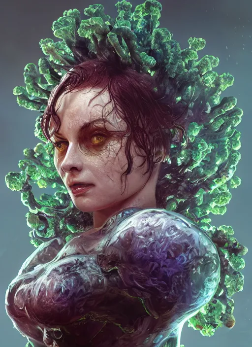 Prompt: biohazard portrait of brocoli bioshock, au naturel, hyper detailed, digital art, trending in artstation, cinematic lighting, studio quality, smooth render, unreal engine 5 rendered, octane rendered, art style by klimt and nixeu and ian sprigger and wlop and krenz cushart