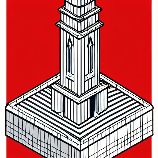 Prompt: isometric view of a church, steeple, geometric isometric perspective