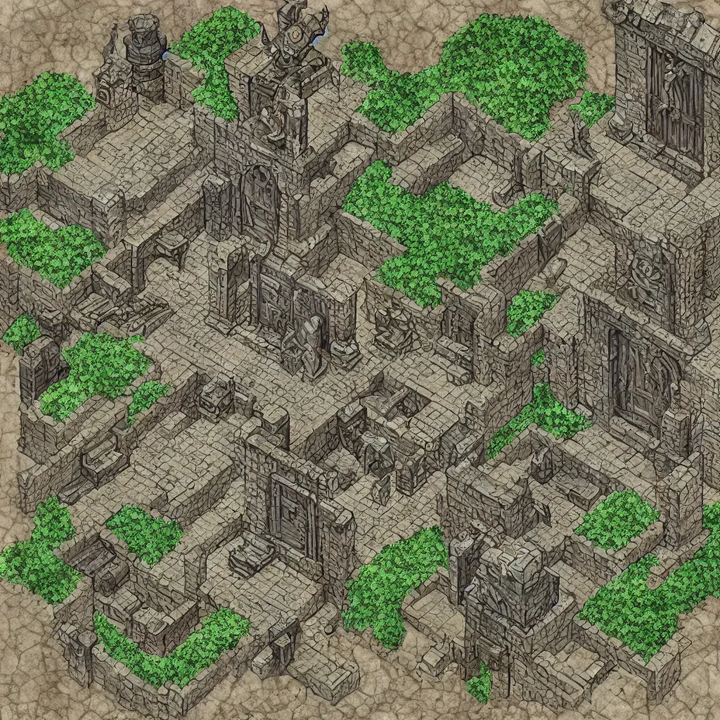 Image similar to tomb of elemental evil, isometric view, tileset, dungeons and dragons art by d. a. trampier, d & d tabletop miniature