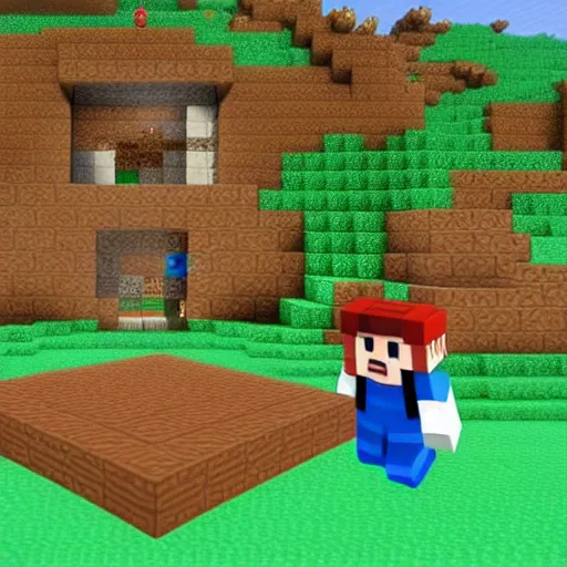 Prompt: Mario in Minecraft