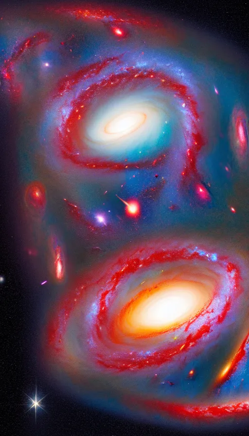 Prompt: highly detailed hd photo of two galaxies collision in the style of Greg Rutswoski, hyper realistic, wide angle shot, concept art, 8K detail post-processing