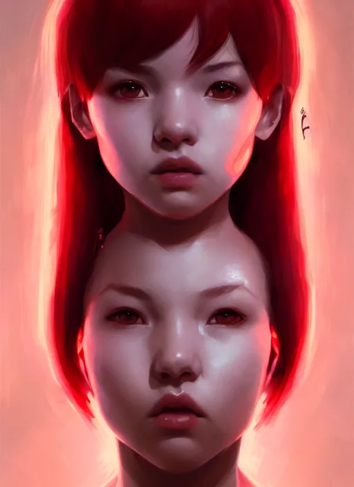 Prompt: portrait of alien girl kawaii, red short hair, jock, beefy, wide face, square jaw, square facial structure, intricate, elegant, glowing lights, highly detailed, digital painting, artstation, concept art, sharp focus, illustration, art by wlop, mars ravelo and greg rutkowski