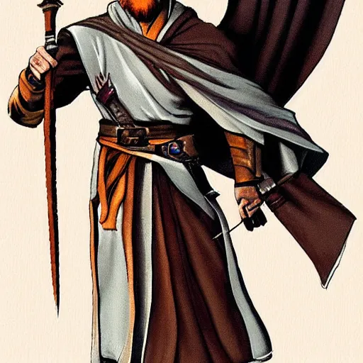 Prompt: Dungeons and Dragons character art of Obi Wan Kenobi with bow and arrows