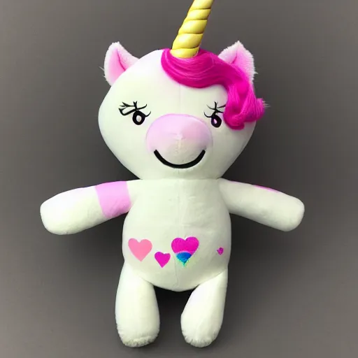 Image similar to a happy unicorn, plush doll, 8 k