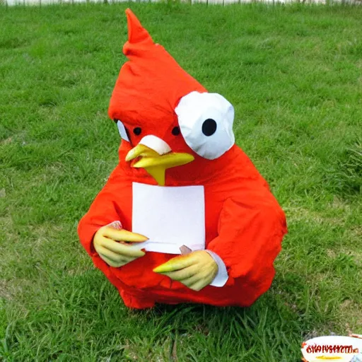 Image similar to chicken dressed as an inmate