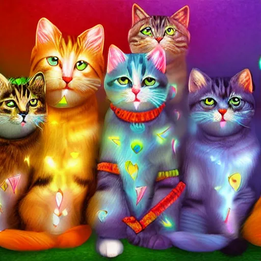 Prompt: cats party, 3d digital art, beautiful, magical atmosphere, concept and