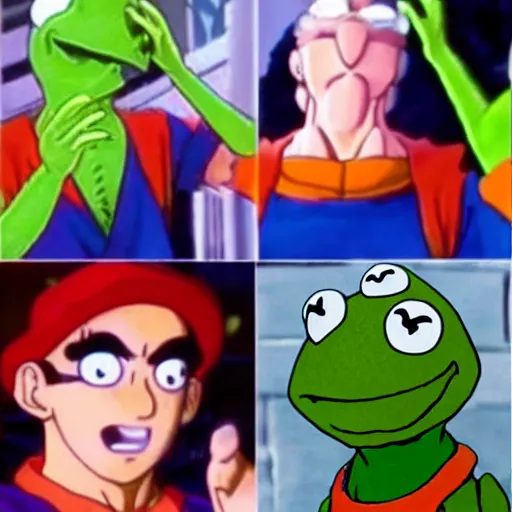 Prompt: kermit the frog in dragon ball z