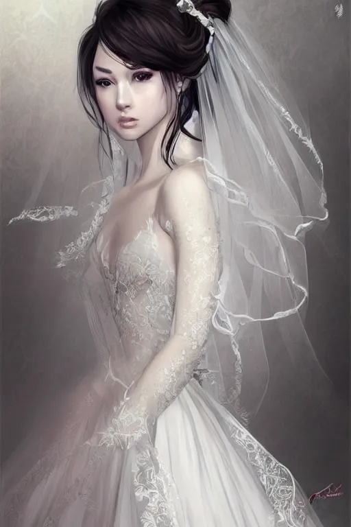 Prompt: Beauty in Wedding Dress with lace portrait by Artgerm and WLOP on pixiv