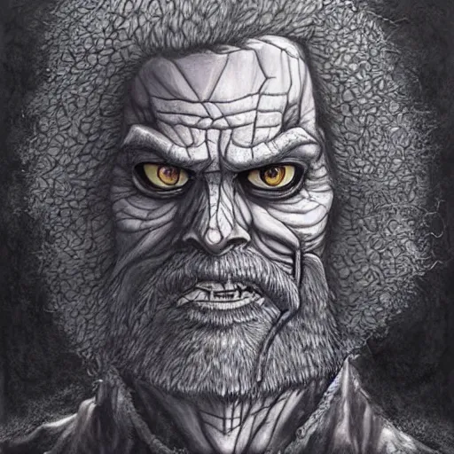 Prompt: a stunning depiction of an undead bob ross by kentaro miura, hyper - detailed masterpiece