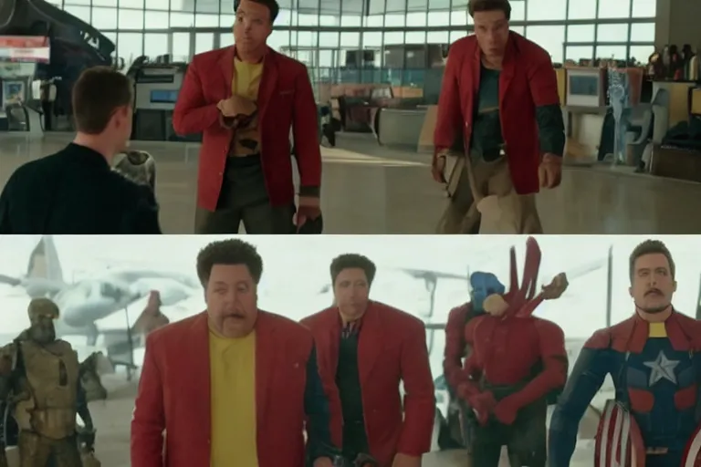 Prompt: Spongebob Squarepants in the airport fight scene from the movie, Avengers: Civil War