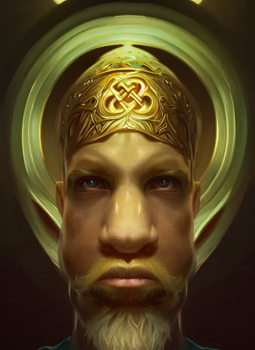 Image similar to symmetry portrait of leprechaun, intricate, elegant, highly detailed, digital painting, artstation, concept art, smooth, sharp focus, illustration, art by artgerm and greg rutkowski and alphonse mucha, 8 k